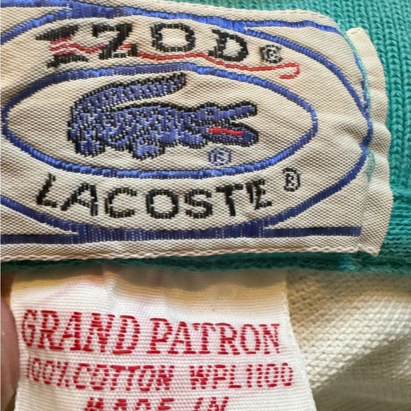 VTG 70s-80s Lacoste Grand Patron Men's White Polo Shirt with Blue and Green Trim - Picture 3 of 9